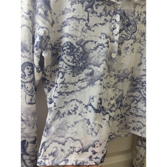 MOTEL KELLY SHIRT 20'S CHERUB WHITE BLUE long sleeve CROP top blouse S - Picture 5 of 11